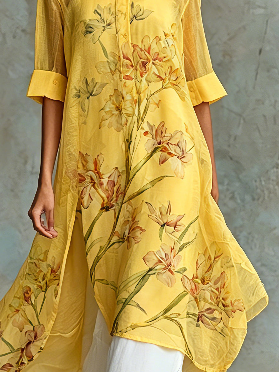 Two-Piece Set: Casual Short Sleeve Floral Midi Dress and Slip Dress