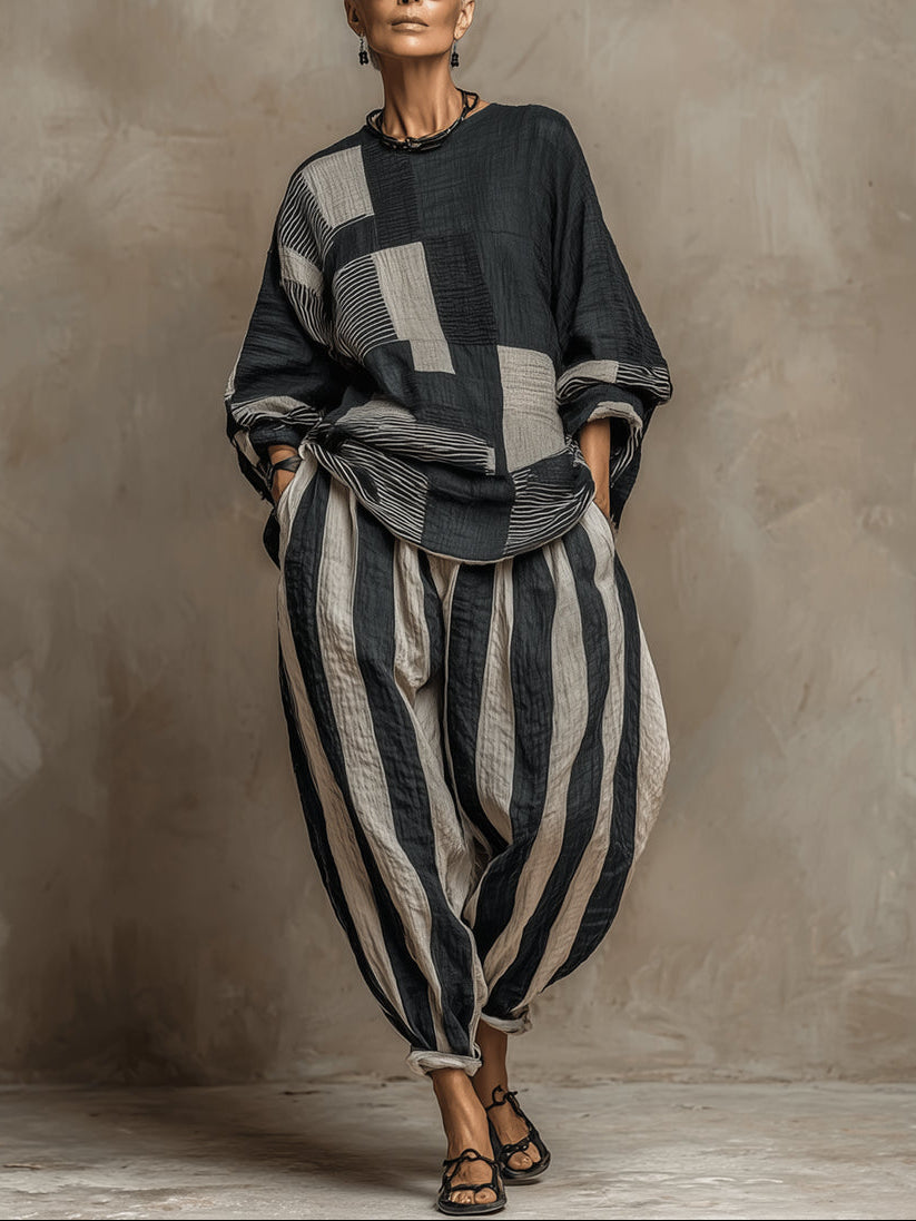Color Block Printed Long Sleeve Top and Pants Set