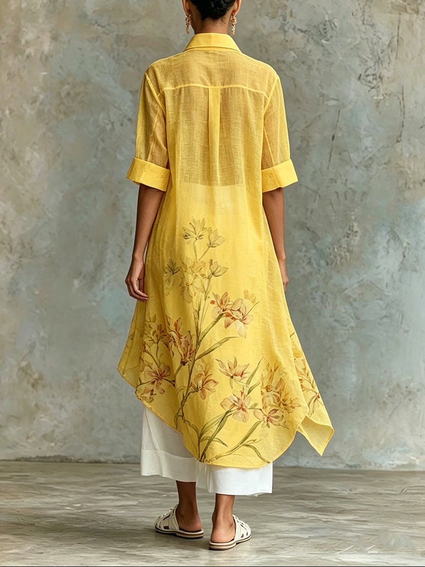 Two-Piece Set: Casual Short Sleeve Floral Midi Dress and Slip Dress