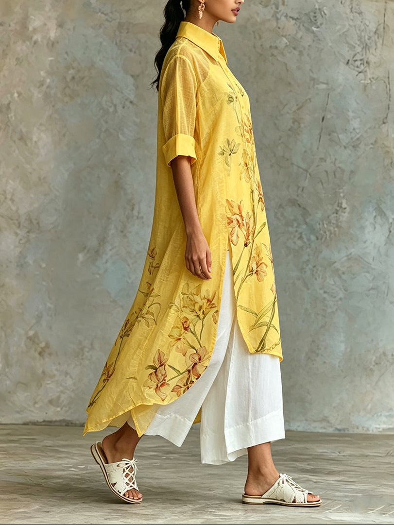Two-Piece Set: Casual Short Sleeve Floral Midi Dress and Slip Dress