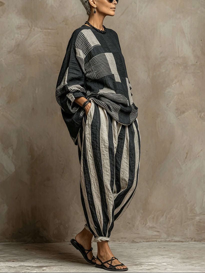 Color Block Printed Long Sleeve Top and Pants Set