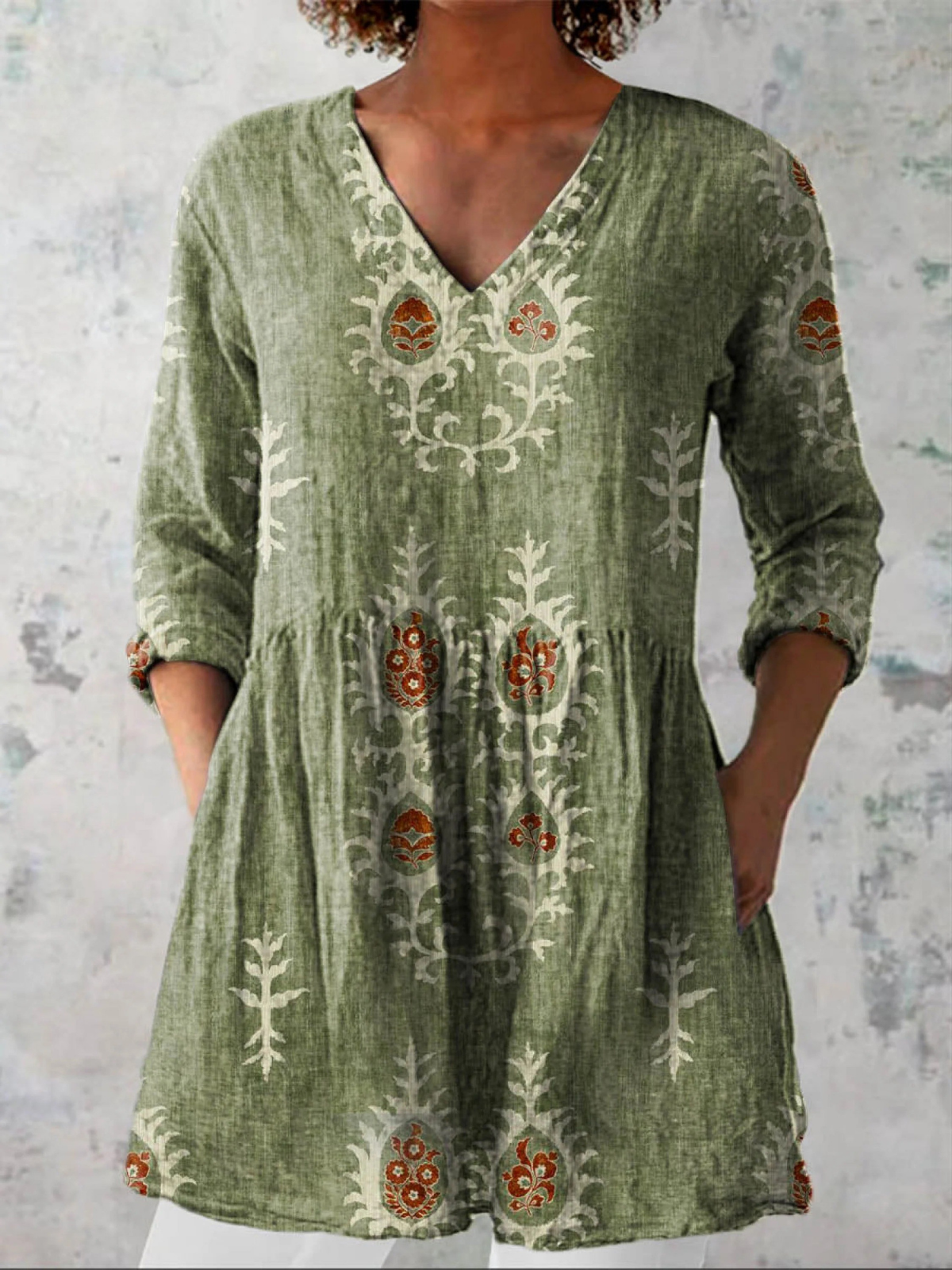 NERINA - LONG BLOUSE WITH V-NECK