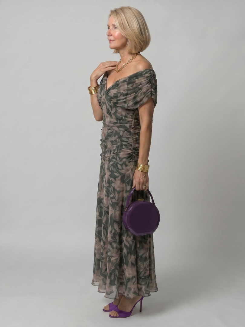 CALEN - OFF SHOULDER FLOW MIDI DRESS