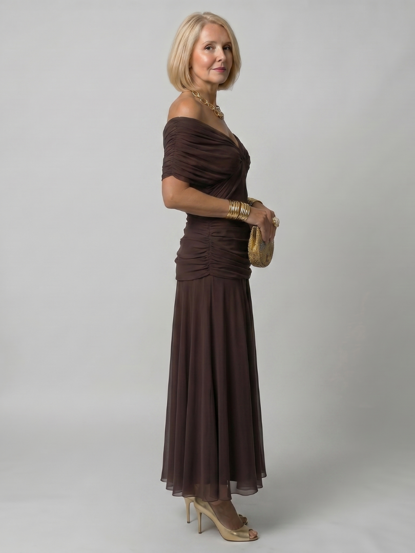 CALEN - OFF SHOULDER FLOW MIDI DRESS