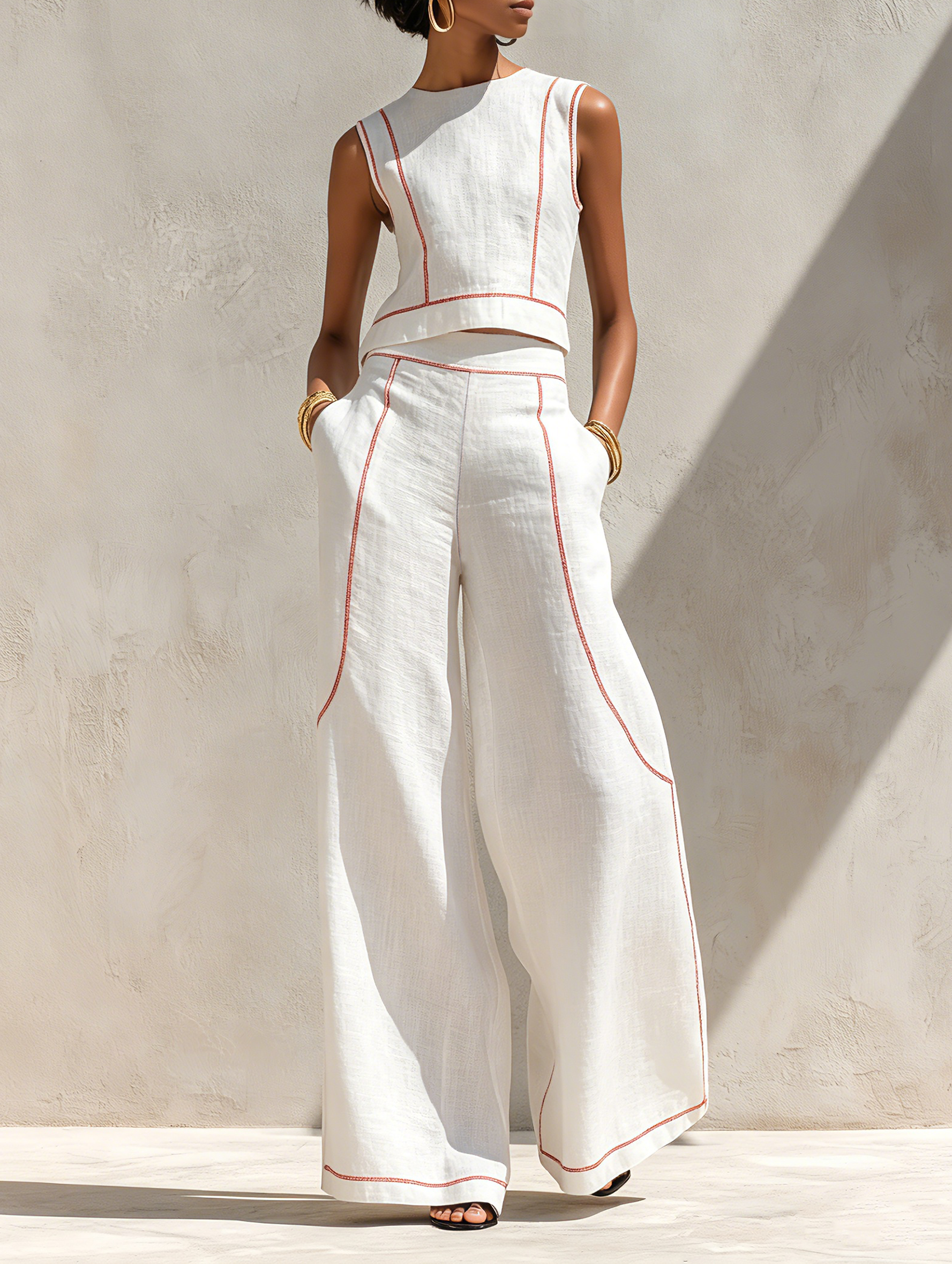 EMILY | CONTRAST-STITCHED PANTS SET FOR WOMEN