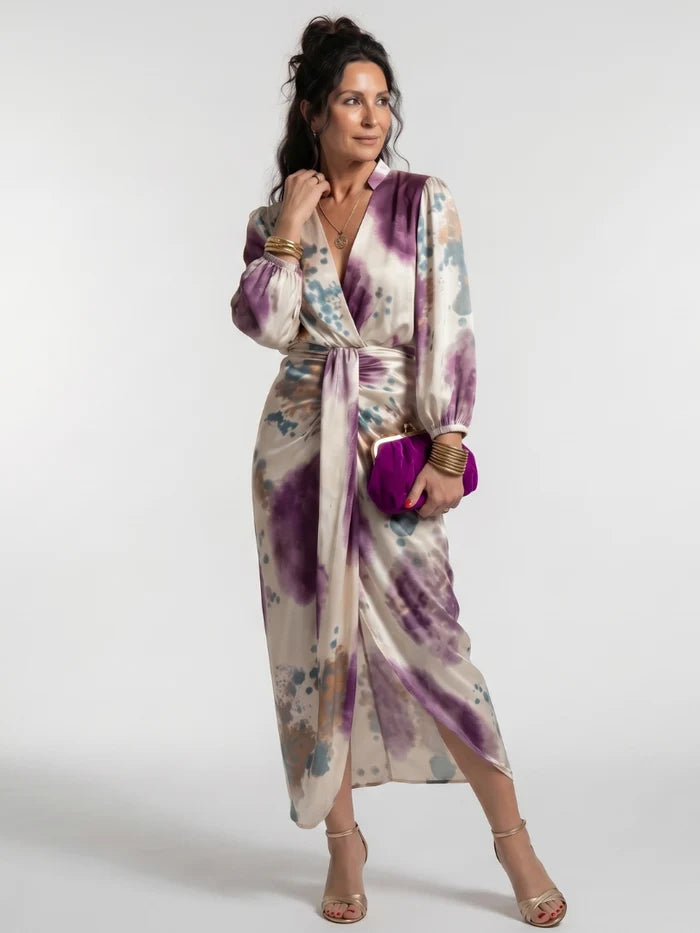 Valentina | Cross Wrap Tie Waist Printed Midi Dress