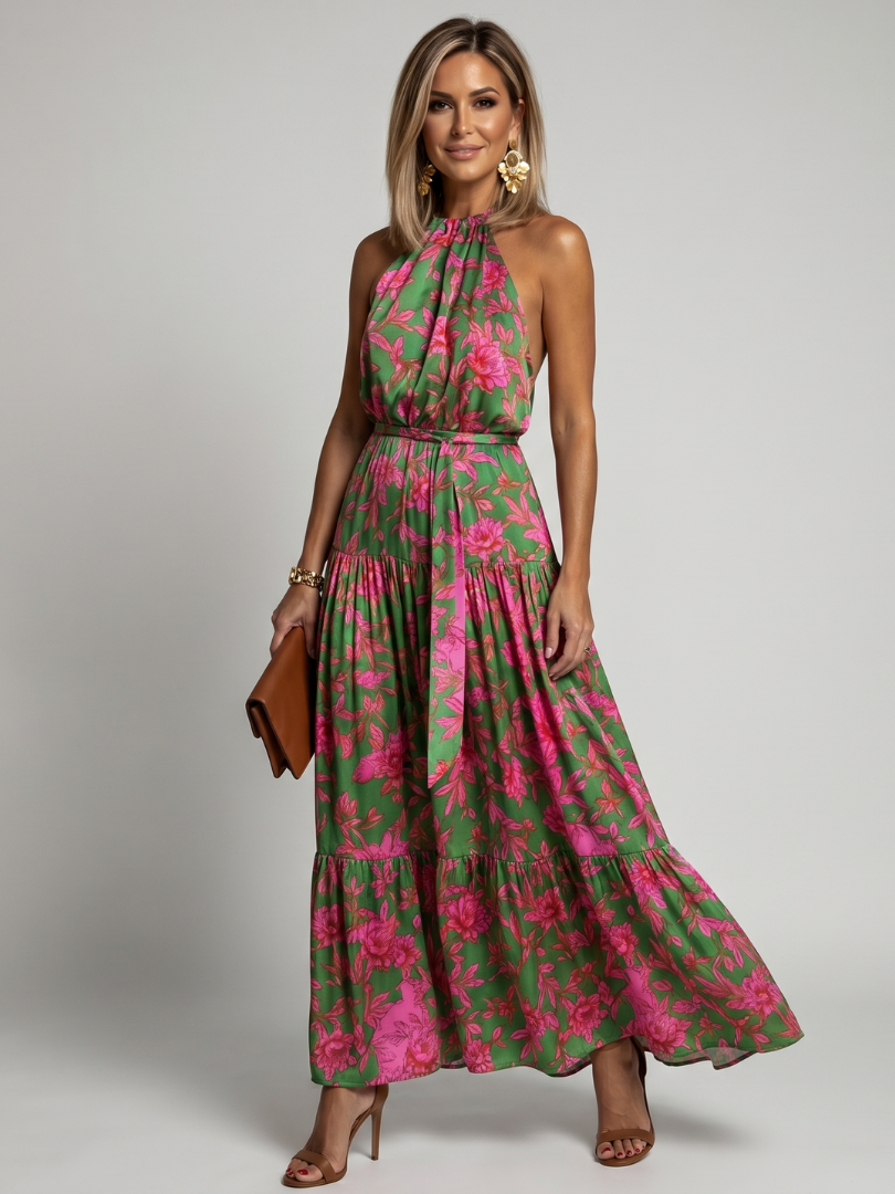 SERENA | DRAPED HALTER MIDI DRESS FOR WOMEN