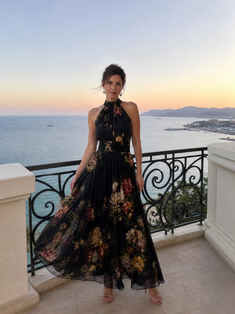 SIOR | FLORAL HALTER MIDI DRESS FOR WOMEN