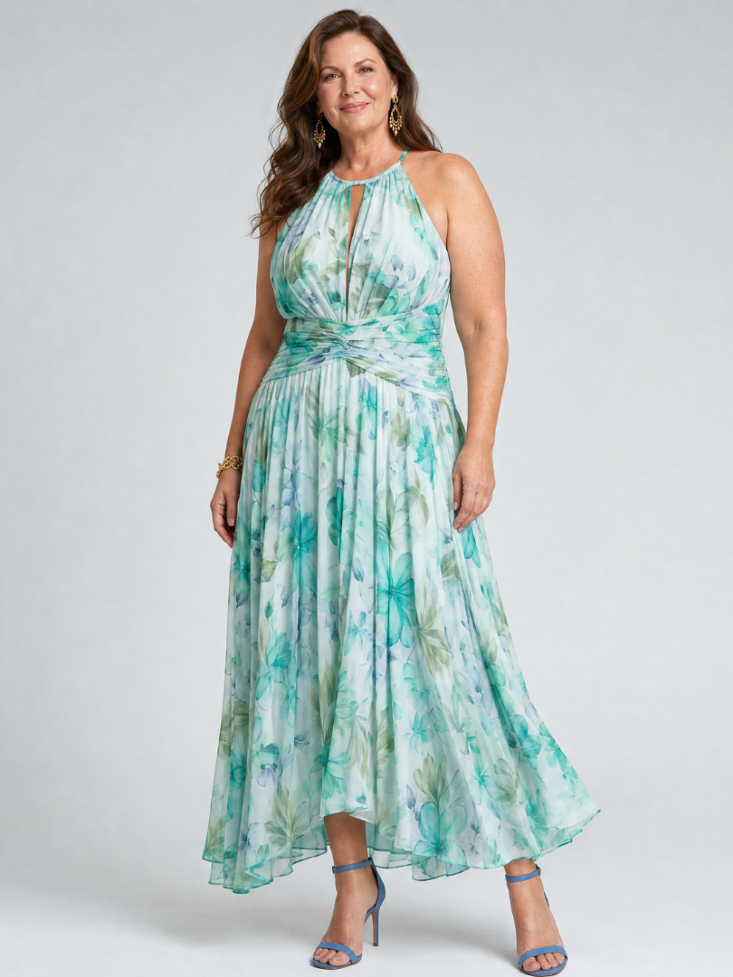 PORTIA | FLORAL HALTER DRESS FOR WOMEN