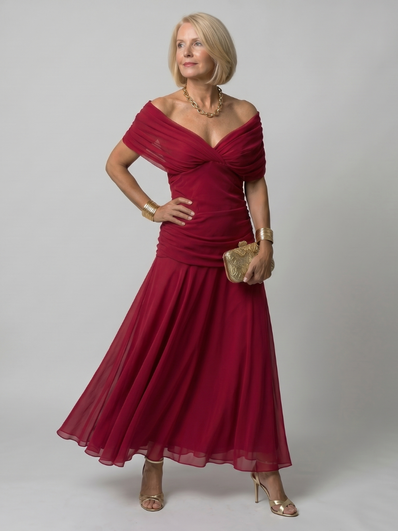 CALEN - OFF SHOULDER FLOW MIDI DRESS