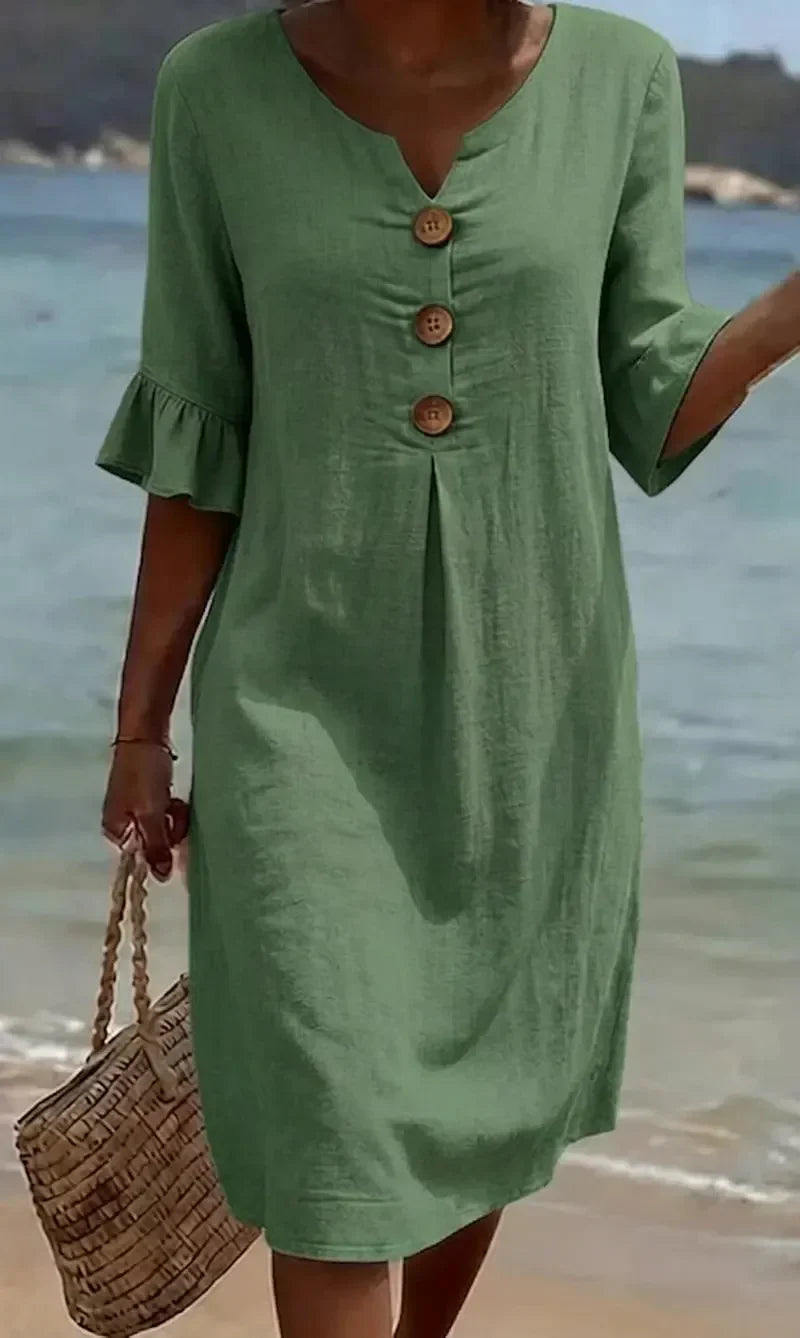 VANESA | TEXTURED LINEN DRESS FOR WOMEN