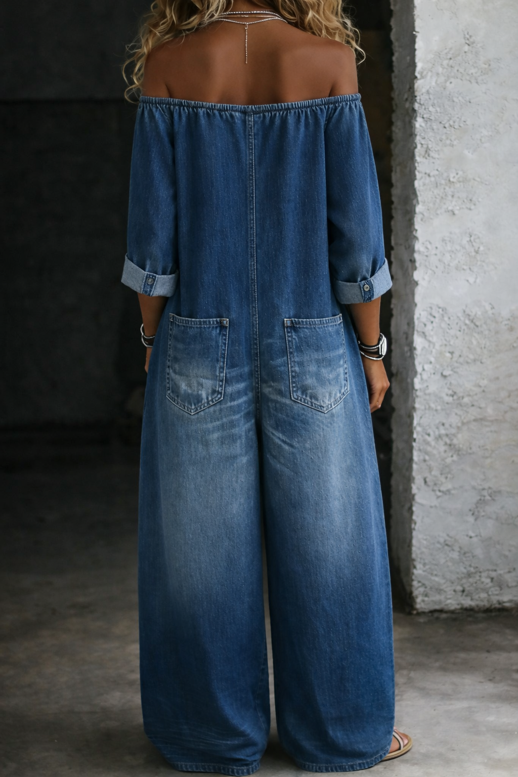 ELENA | OFF-SHOULDER DENIM JUMPSUIT FOR WOMEN