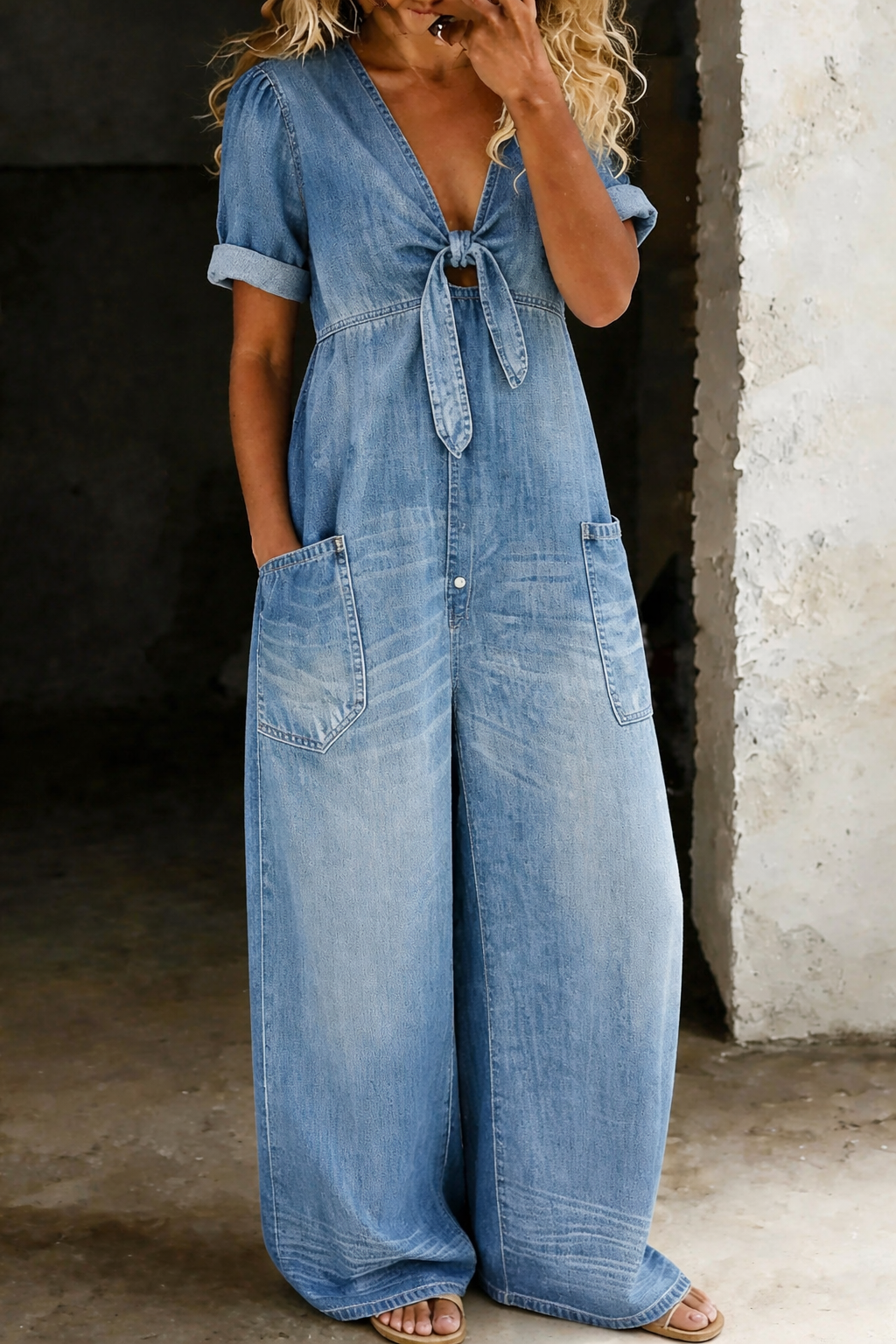 MAYA | V-NECK DENIM JUMPSUIT FOR WOMEN