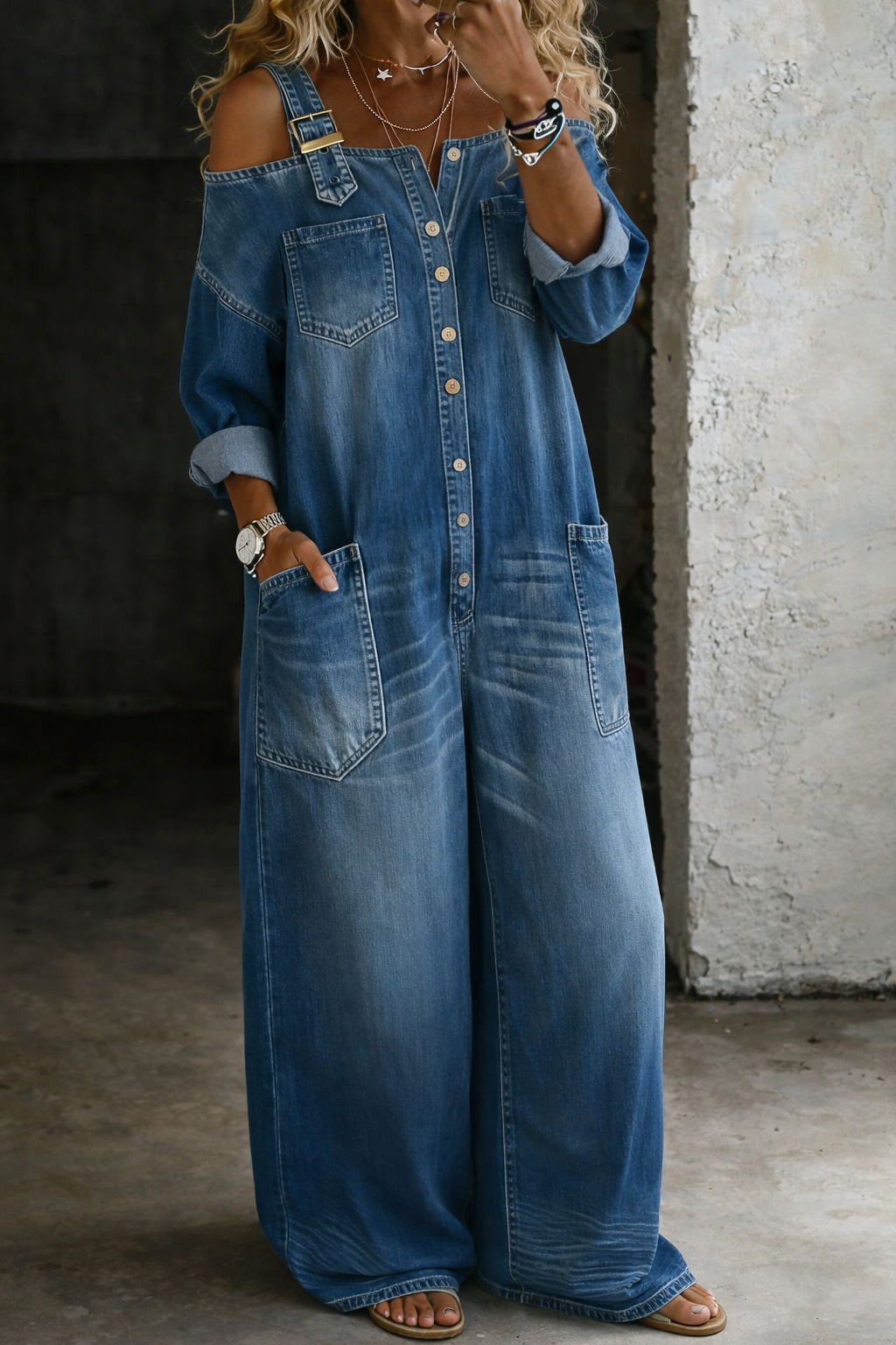 STEPHANIE | OFF-SHOULDER DENIM SHIRT JUMPSUIT FOR WOMEN