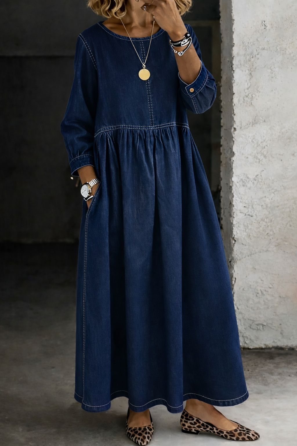 MELISSA | CLASSIC DENIM MIDI DRESS FOR WOMEN