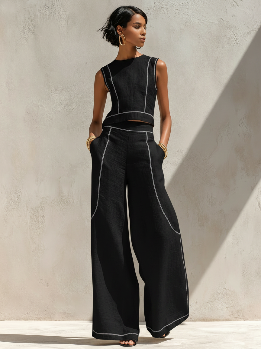 EMILY | CONTRAST-STITCHED PANTS SET FOR WOMEN