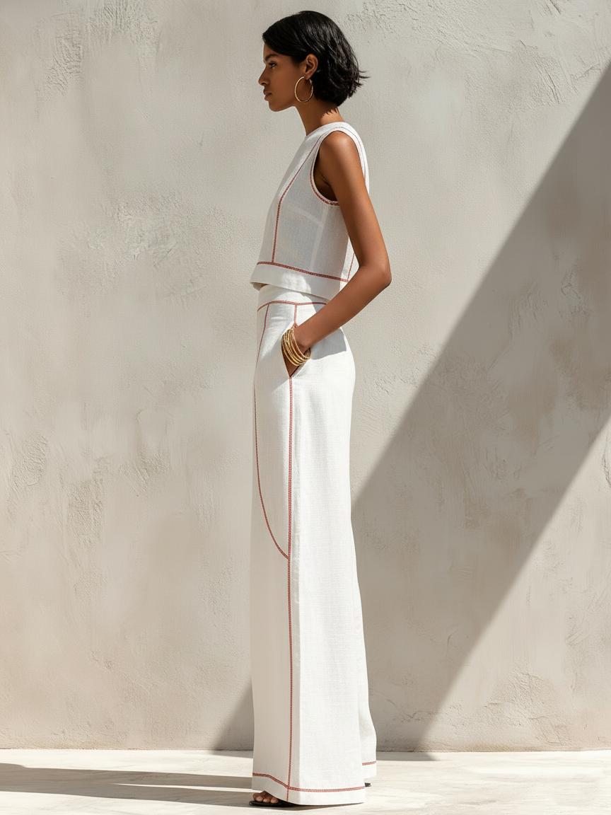 EMILY | CONTRAST-STITCHED PANTS SET FOR WOMEN