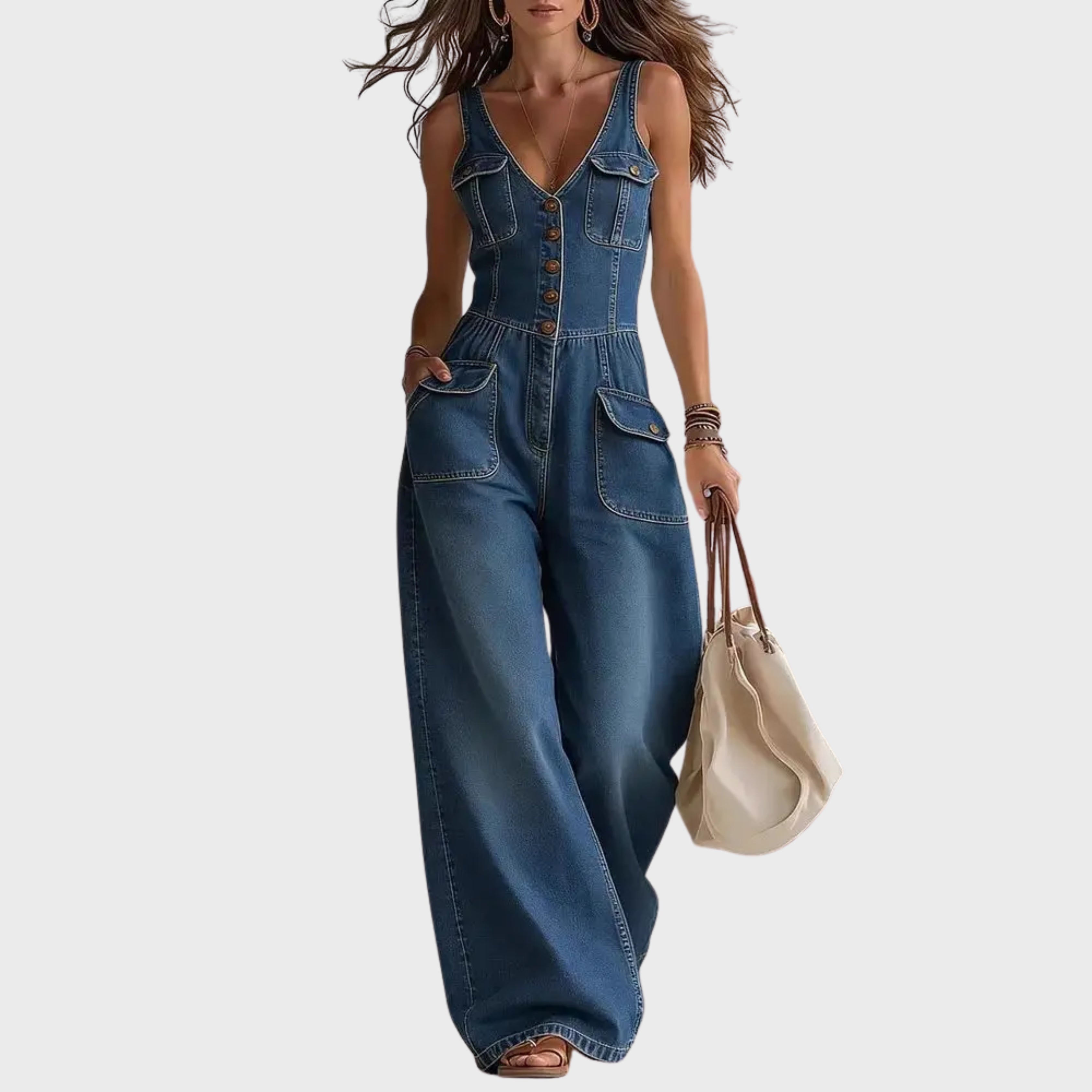 SELENE â CHIC DENIM WIDE-LEG JUMPSUIT