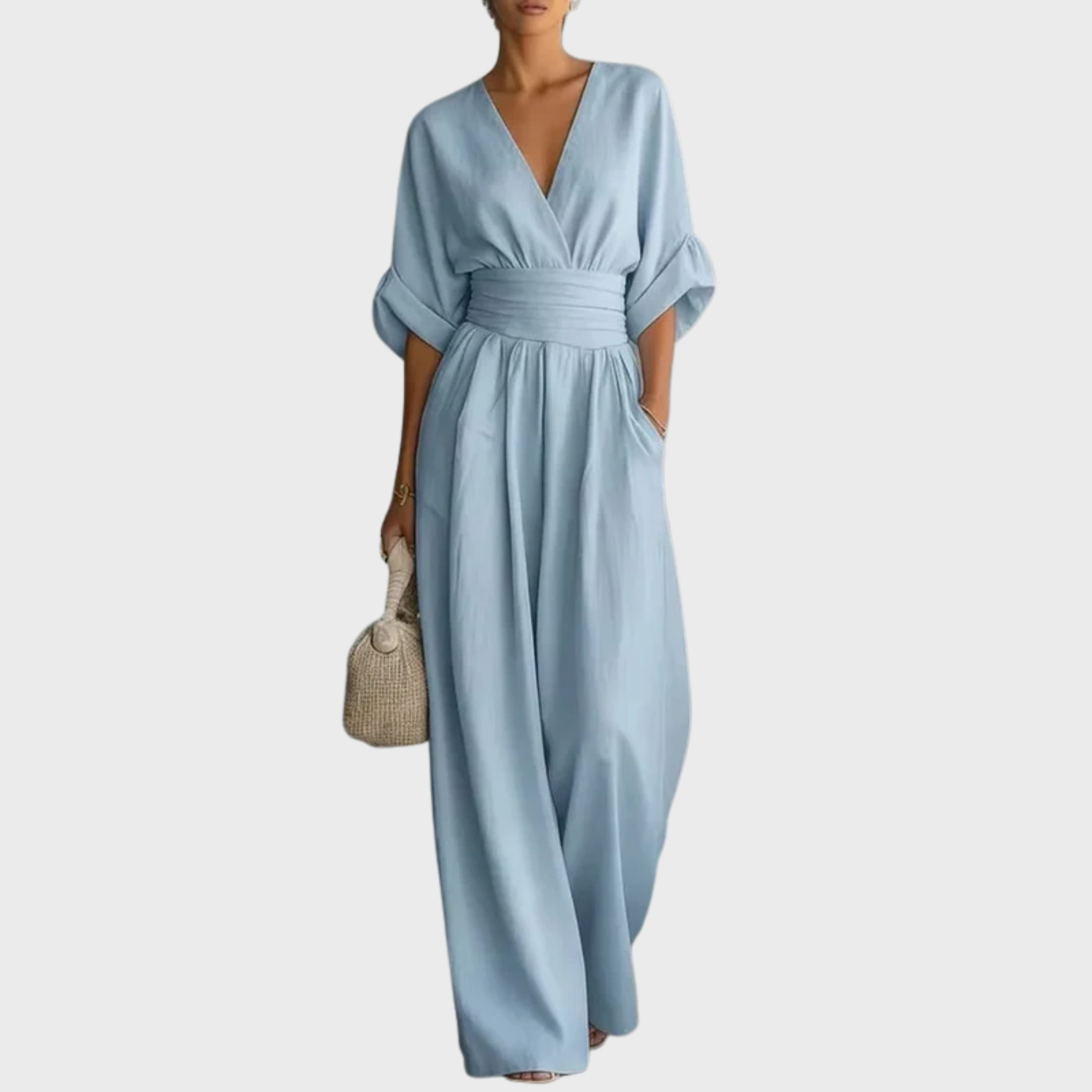 GRAINNE â ELEGANT WAISTED V-NECK JUMPSUIT