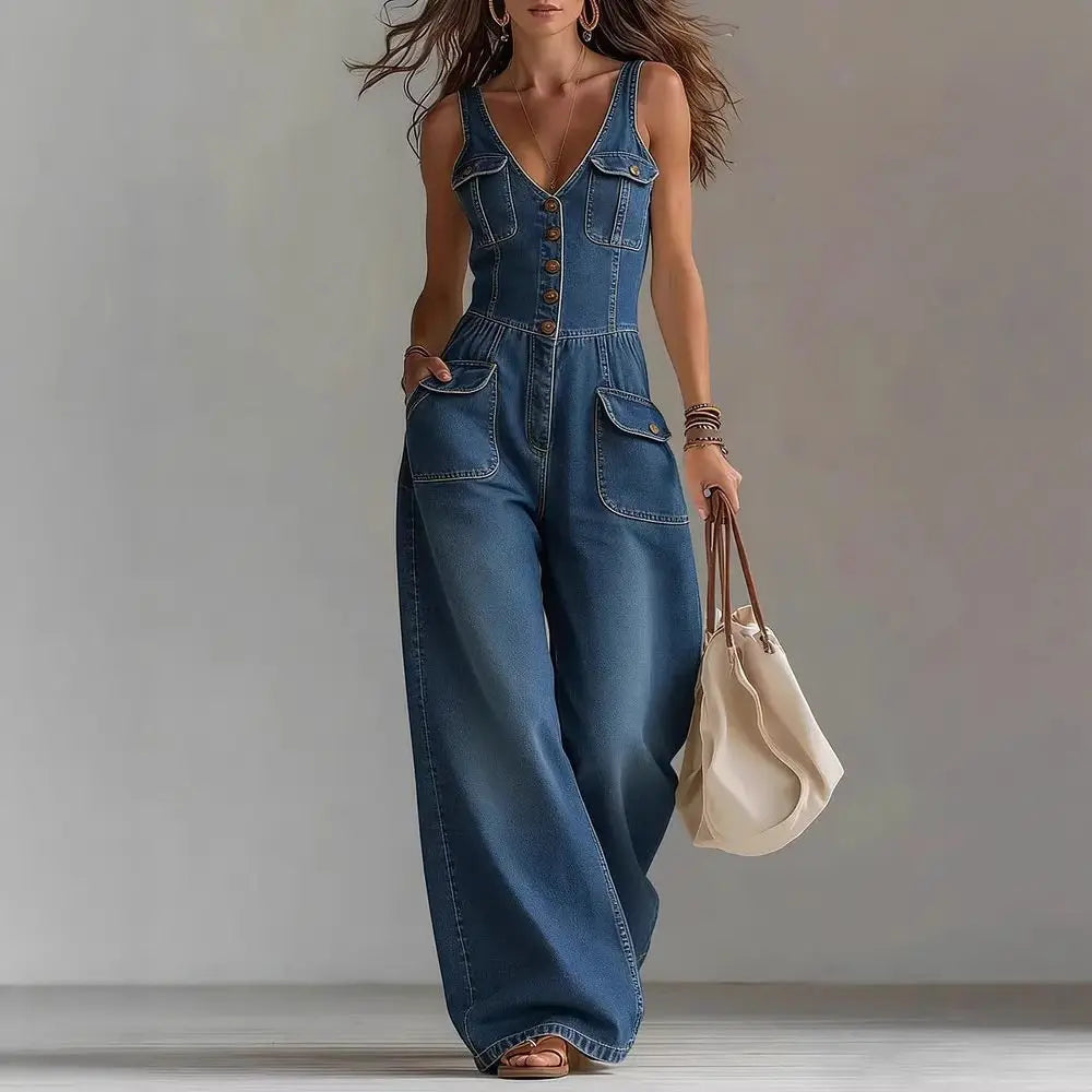 SELENE â CHIC DENIM WIDE-LEG JUMPSUIT