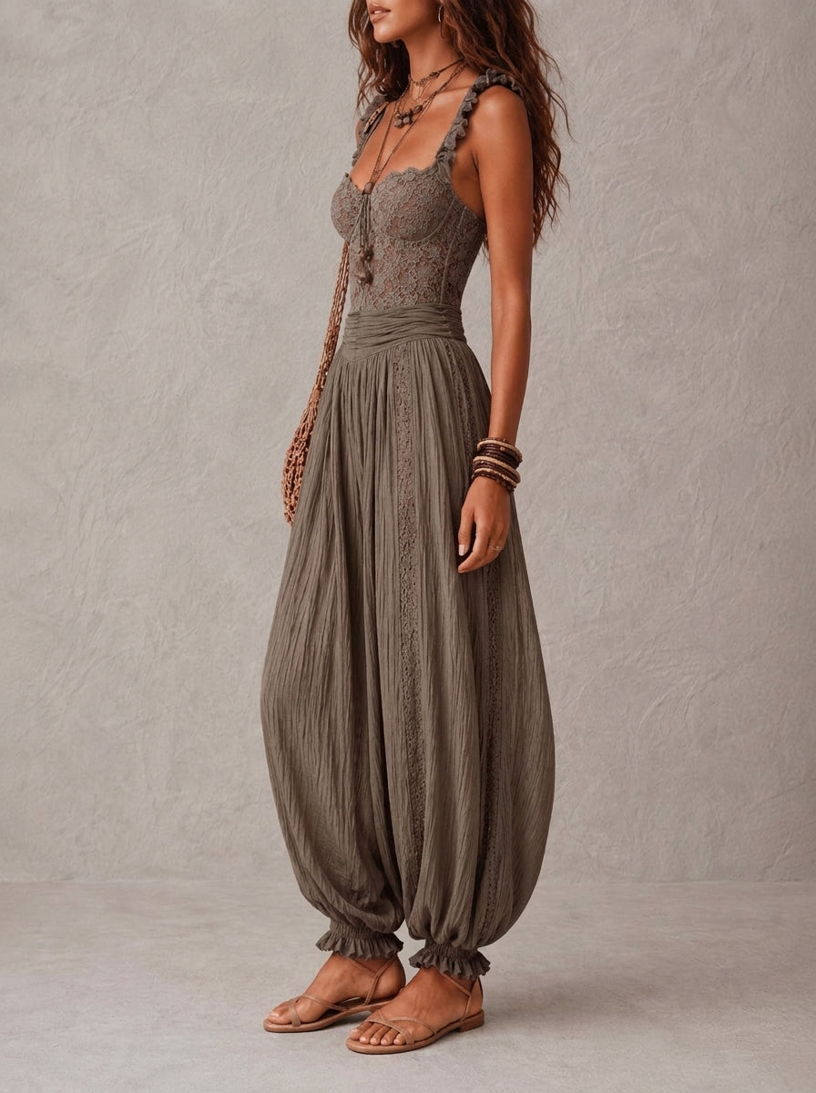 EVA | LACE TOP & FLOWING PANTS SET FOR WOMEN
