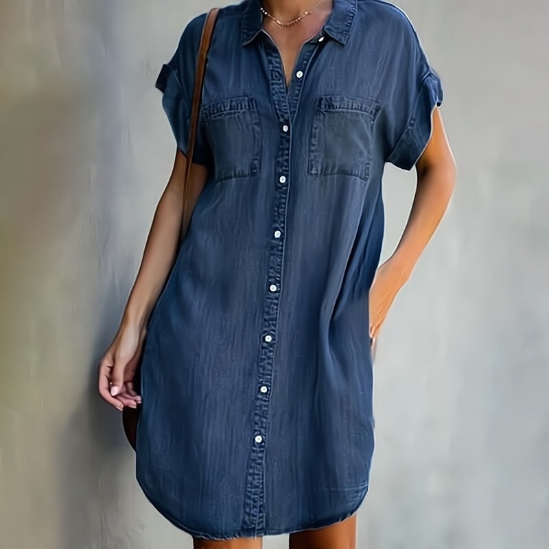 HELEN | BUTTON-UP DENIM SHIRT DRESS FOR WOMEN