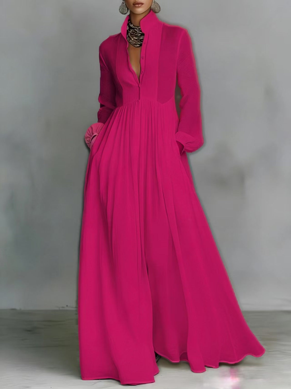 SERENA - FLOWING BUTTON-FRONT MAXI DRESS