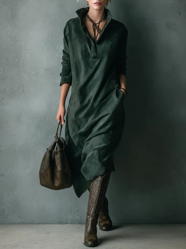ISNA - GREEN SUEDE MIDI DRESS