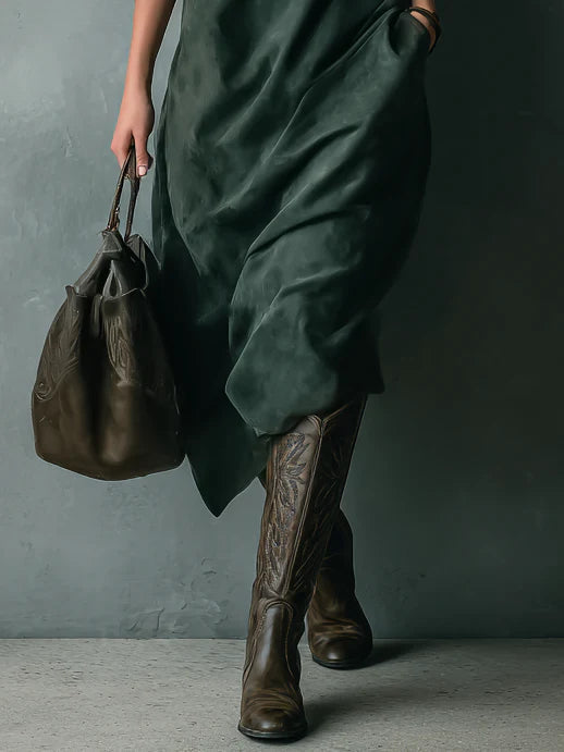 ISNA - GREEN SUEDE MIDI DRESS