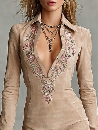 ARAWEN - BEIGE FLORAL MIDI DRESS