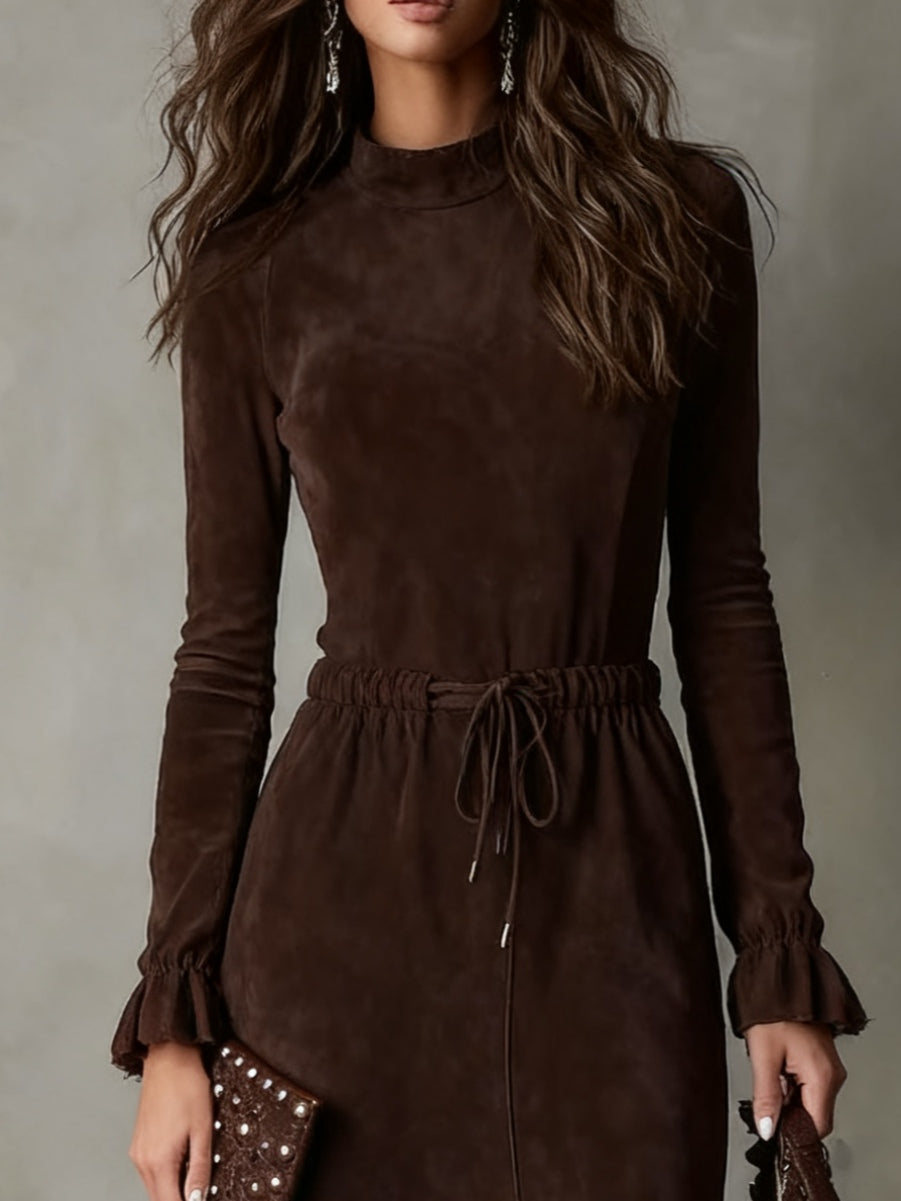 CECILY - BROWN SUEDE MIDI DRESS