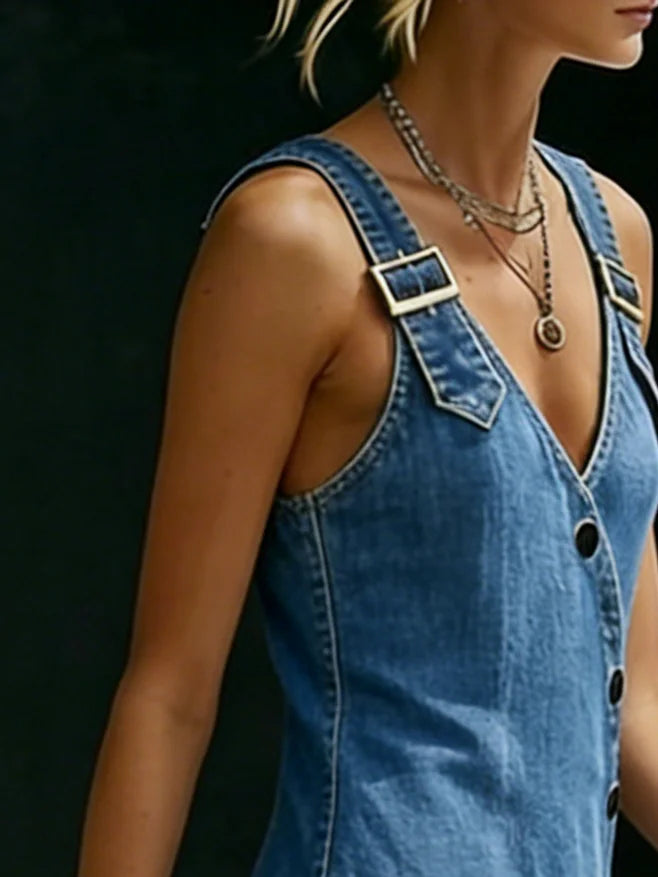 VERA | BUTTON-FRONT MAXI DENIM DRESS FOR WOMEN