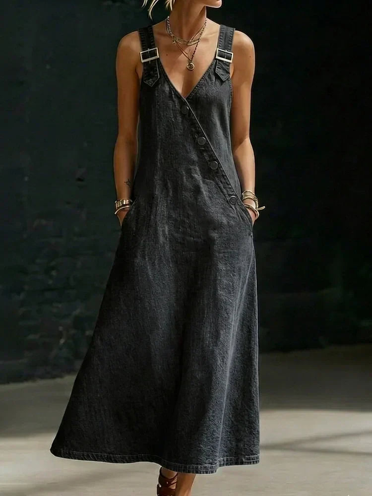 VERA | BUTTON-FRONT MAXI DENIM DRESS FOR WOMEN