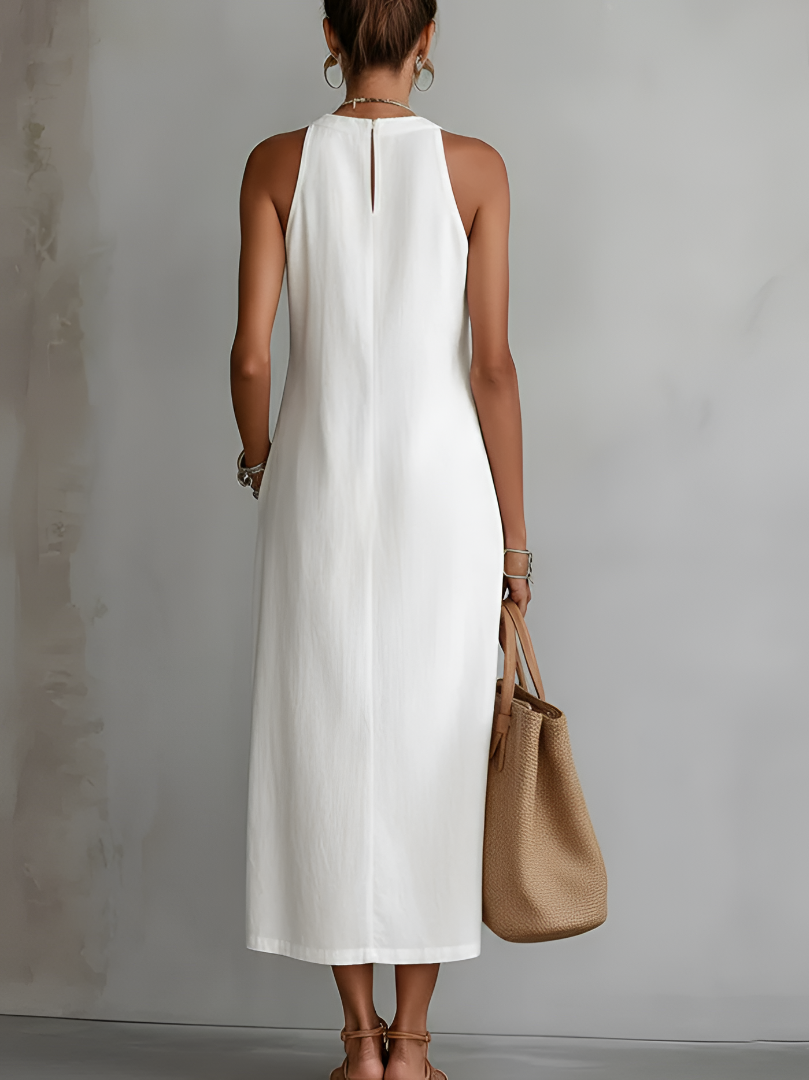 JIMENA - EMBROIDERED MANDARIN COLLAR MIDI DRESS