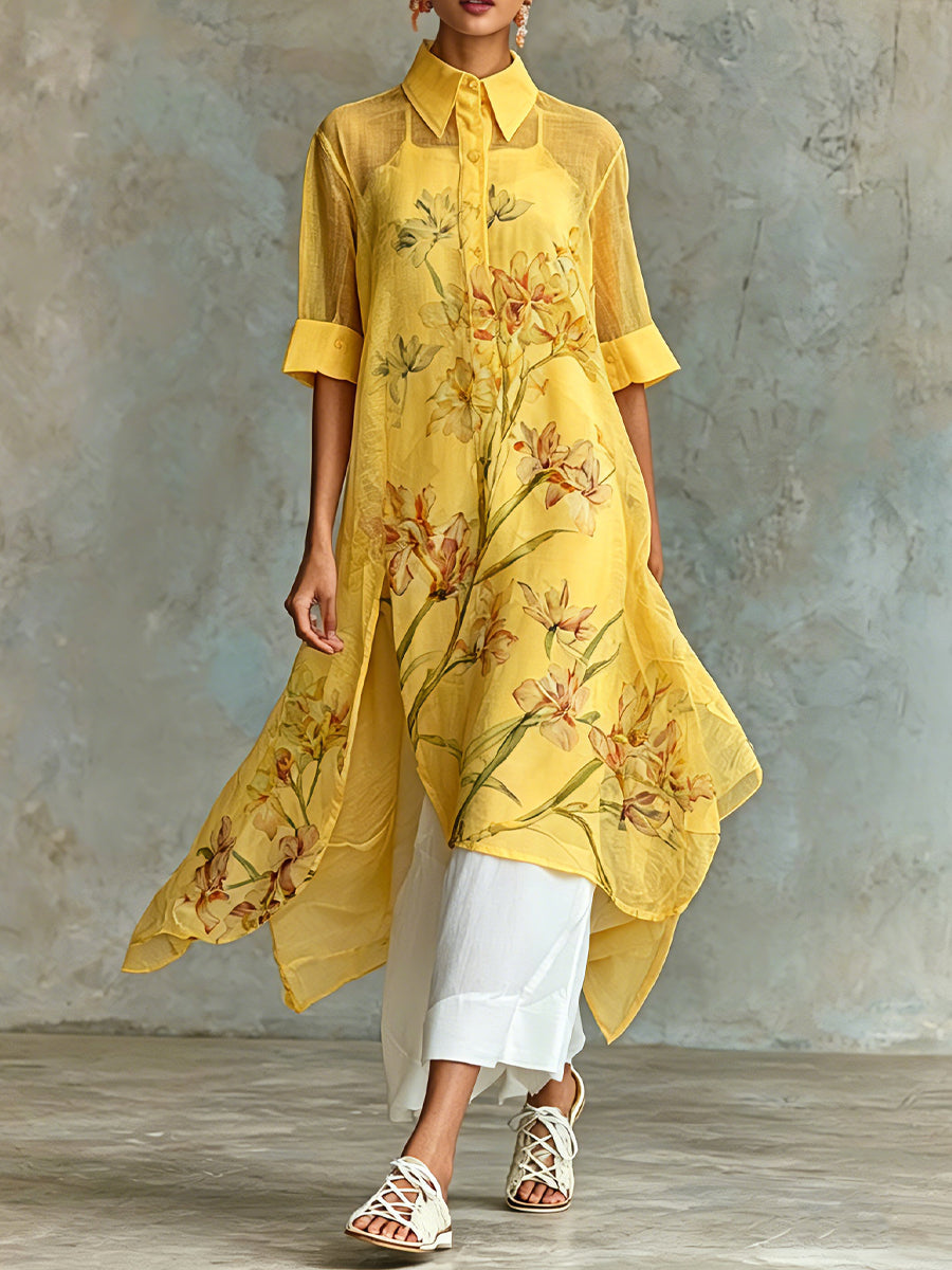 Two-Piece Set: Casual Short Sleeve Floral Midi Dress and Slip Dress