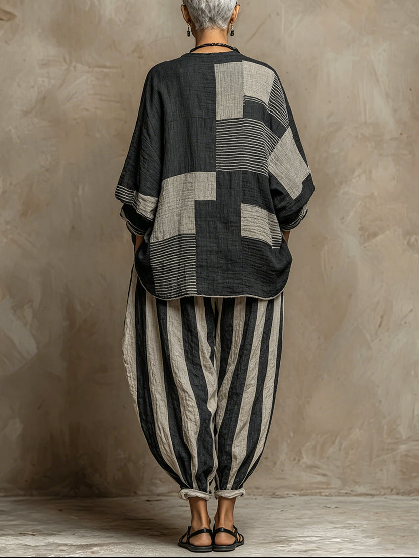 Color Block Printed Long Sleeve Top and Pants Set