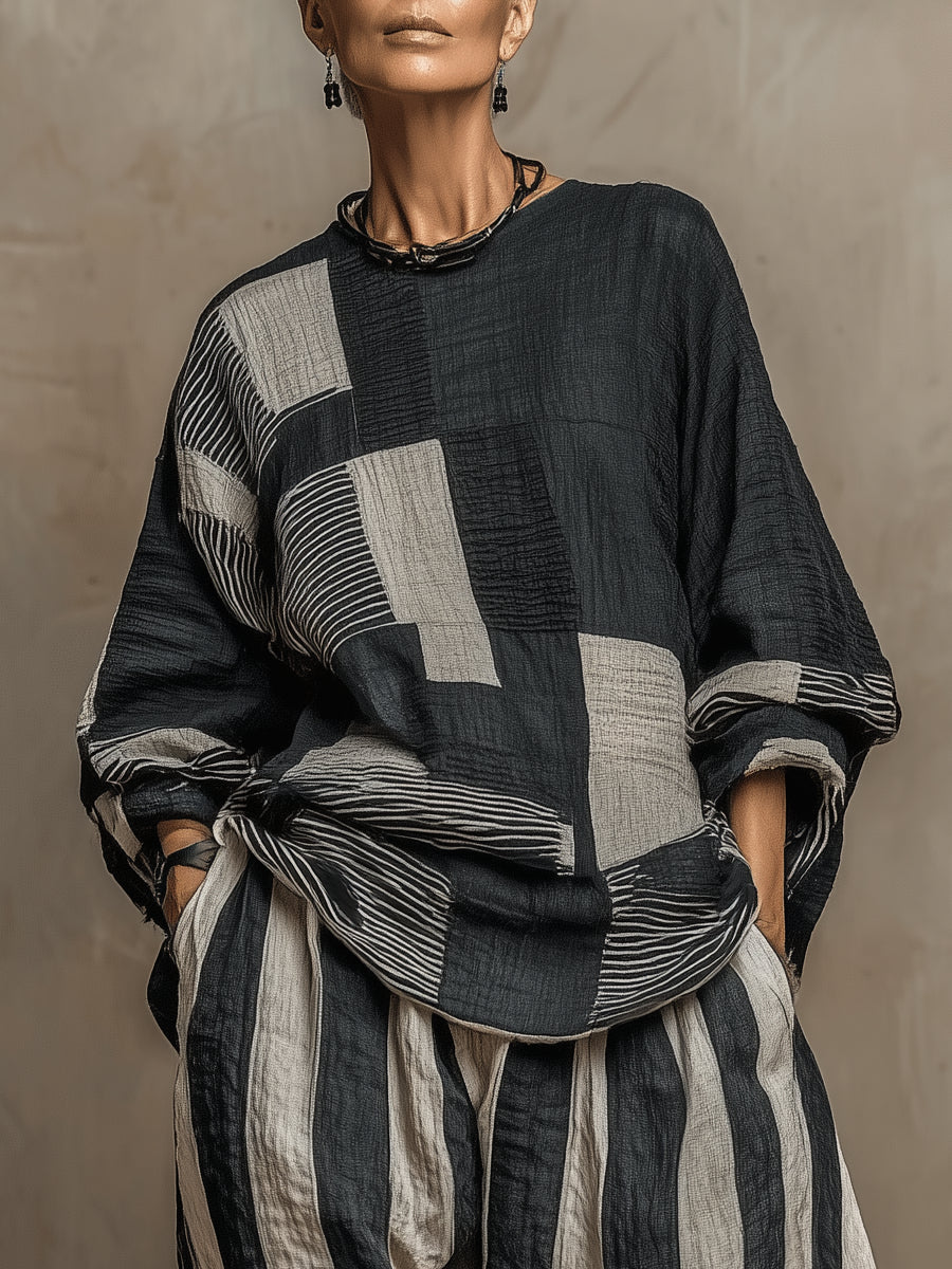 Color Block Printed Long Sleeve Top and Pants Set