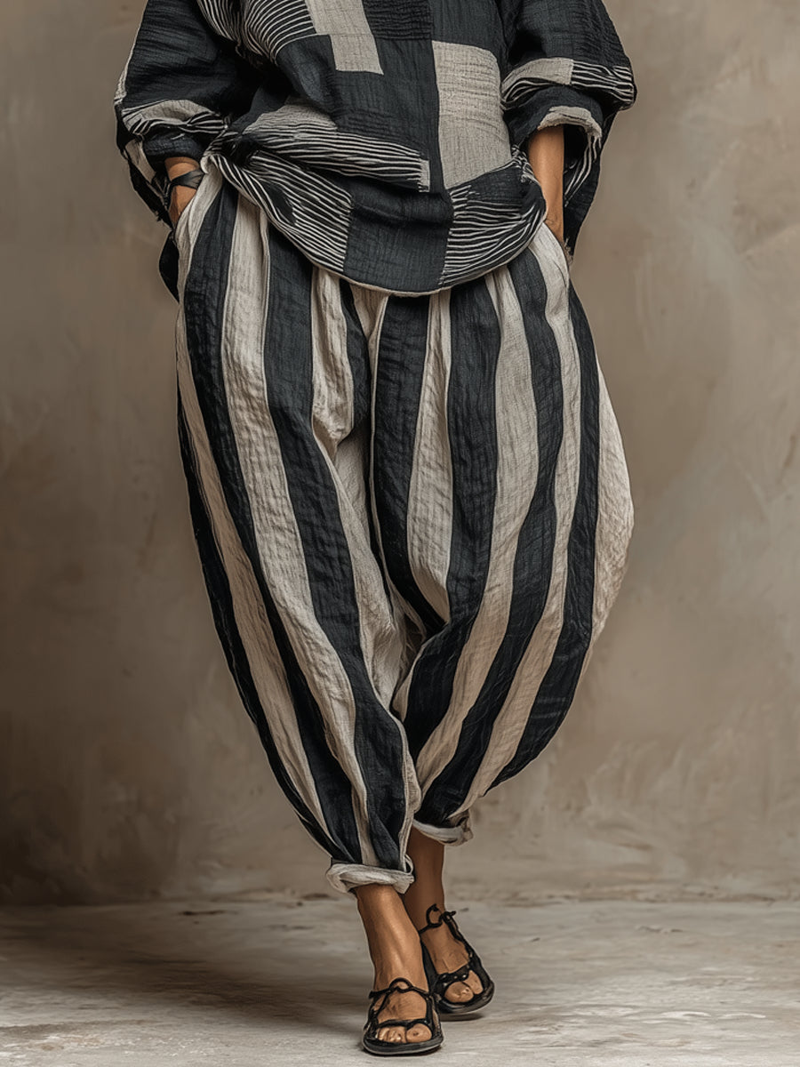 Color Block Printed Long Sleeve Top and Pants Set