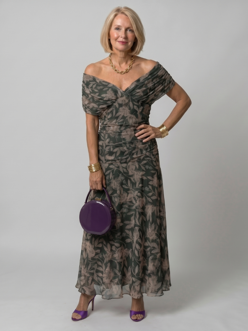 CALEN - OFF SHOULDER FLOW MIDI DRESS