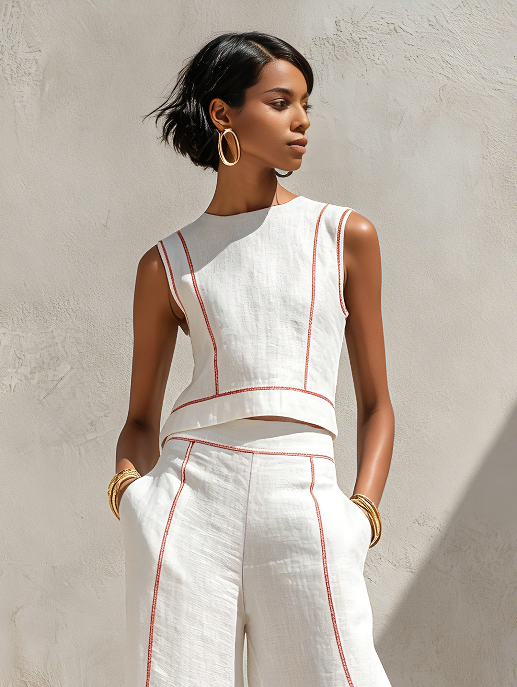 EMILY | CONTRAST-STITCHED PANTS SET FOR WOMEN