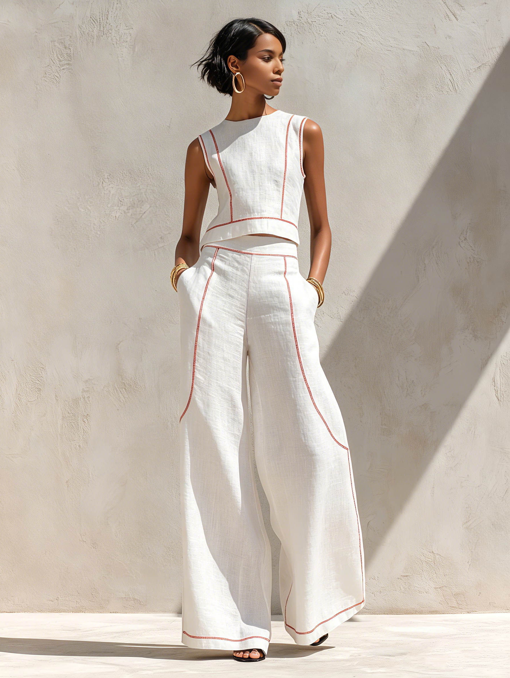 EMILY | CONTRAST-STITCHED PANTS SET FOR WOMEN