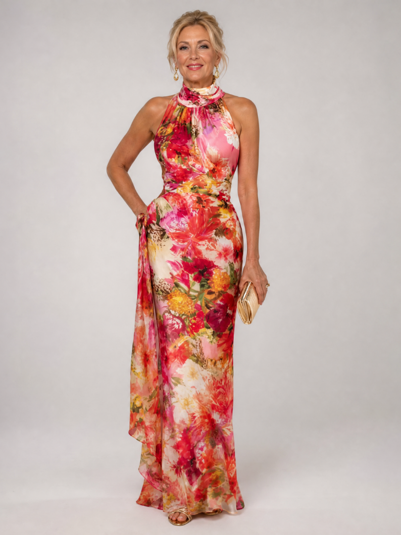 ELISABETTA | FLORAL HALTER MAXI DRESS FOR WOMEN
