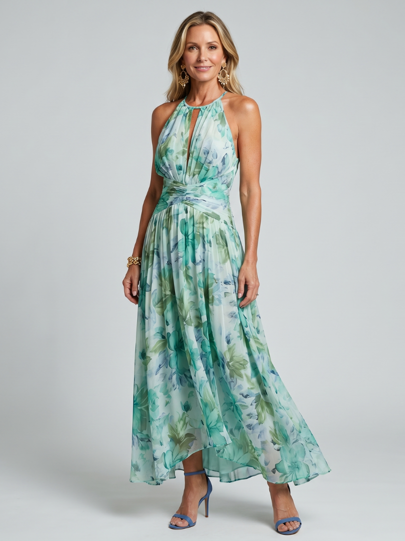 PORTIA | PLEATED HALTER MIDI DRESS FOR WOMEN