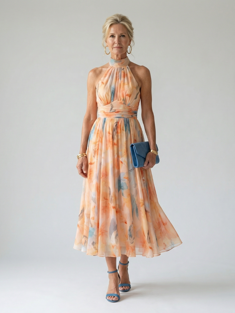 ELIN | SOFT HALTER MIDI DRESS FOR WOMEN