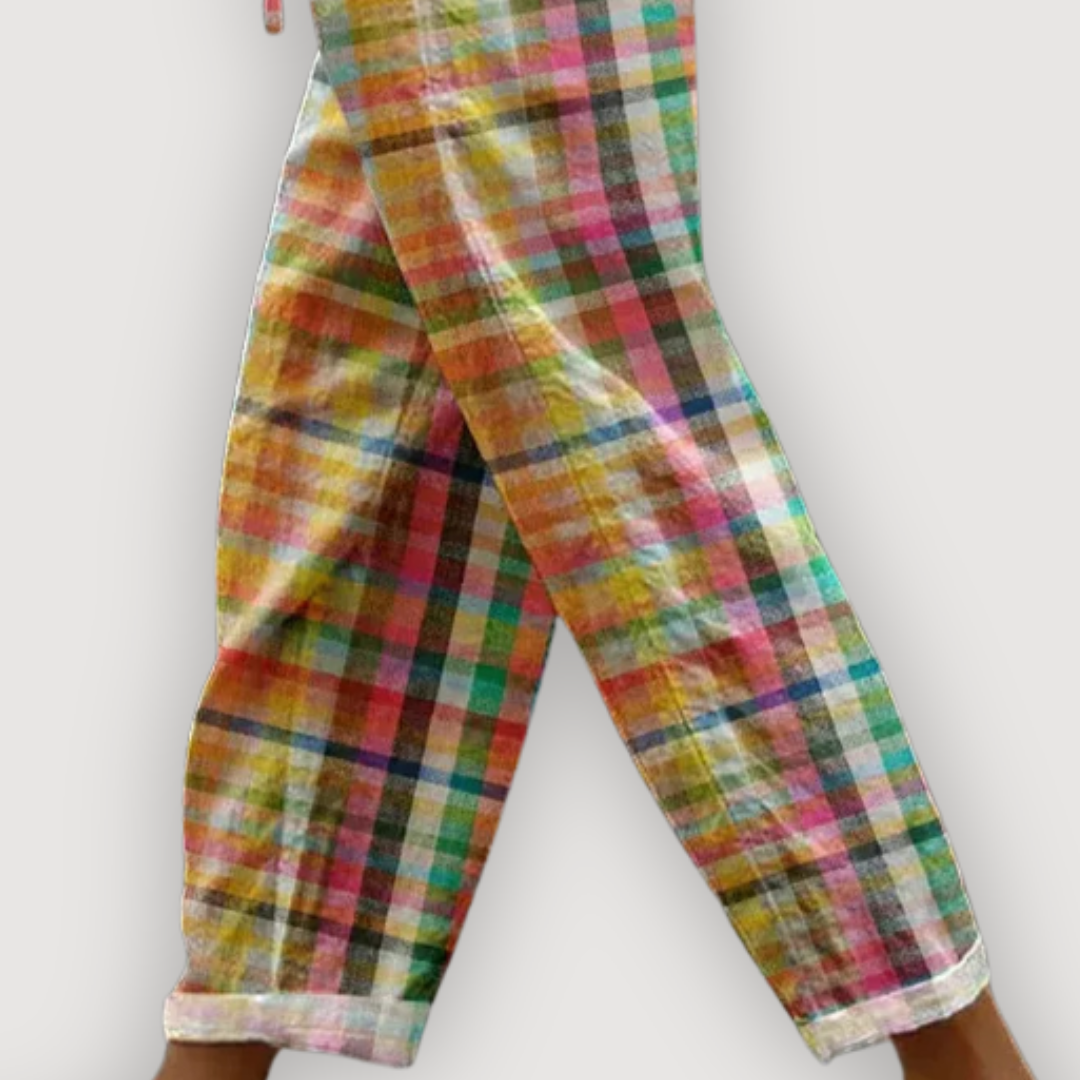 LAYLA – CHECKED LINEN TROUSERS