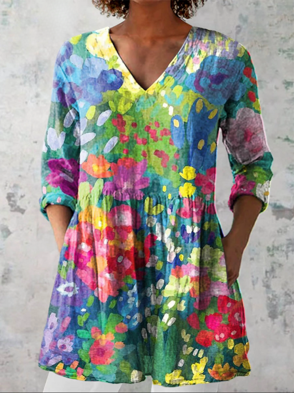 NERINA - LONG BLOUSE WITH V-NECK
