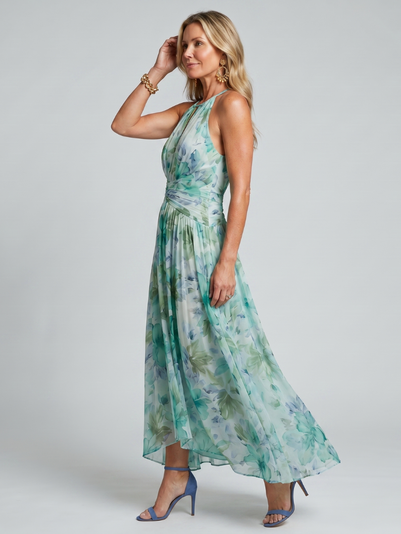 PORTIA | PLEATED HALTER MIDI DRESS FOR WOMEN