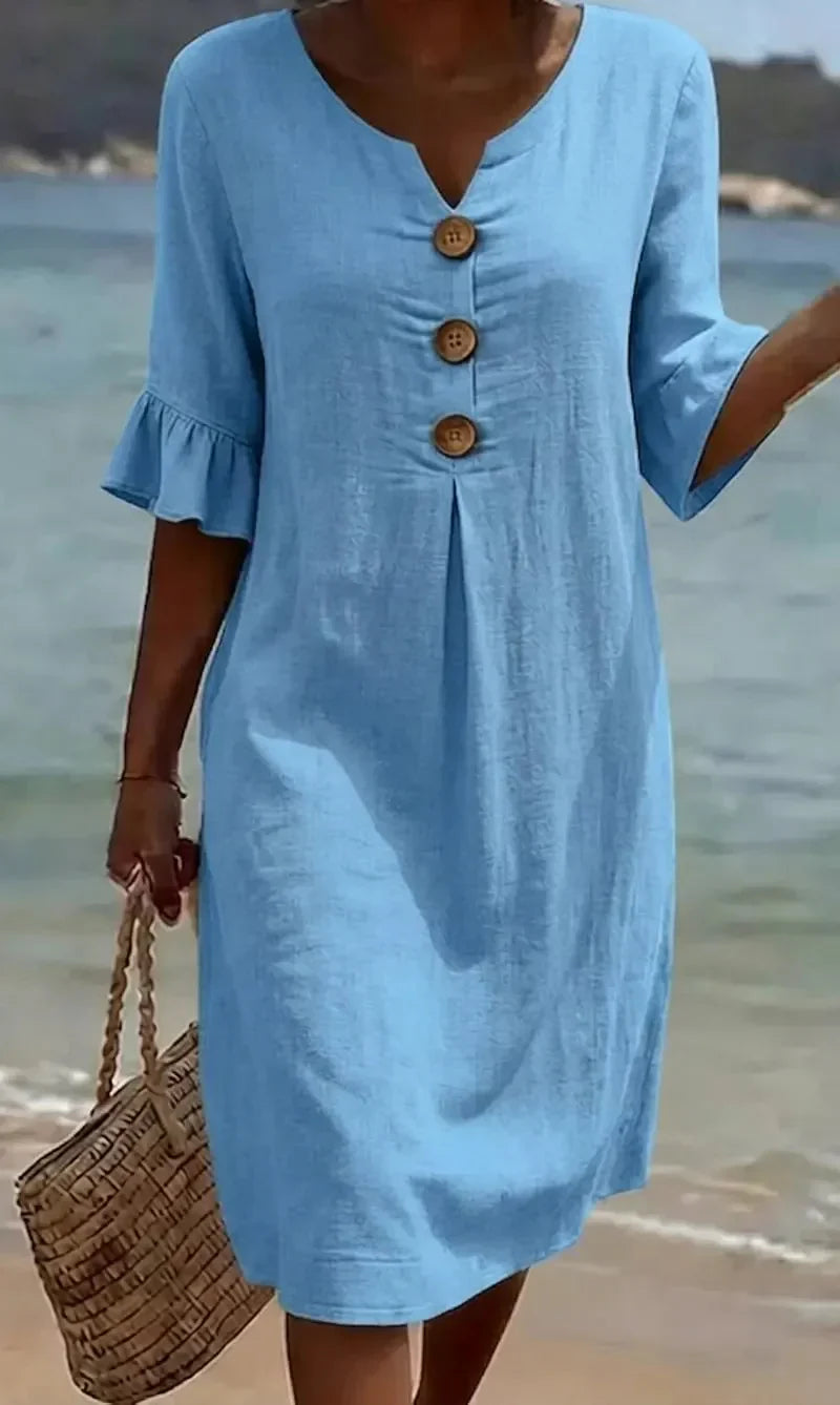 VANESA | TEXTURED LINEN DRESS FOR WOMEN