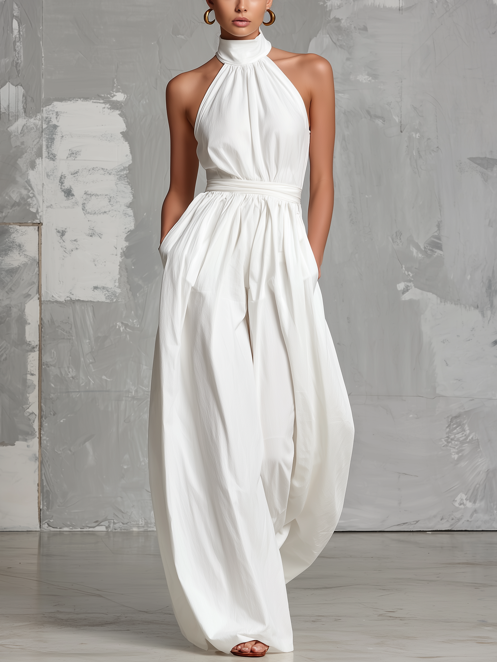 ZOLTÁN - ELEGANT WHITE HALTER JUMPSUIT