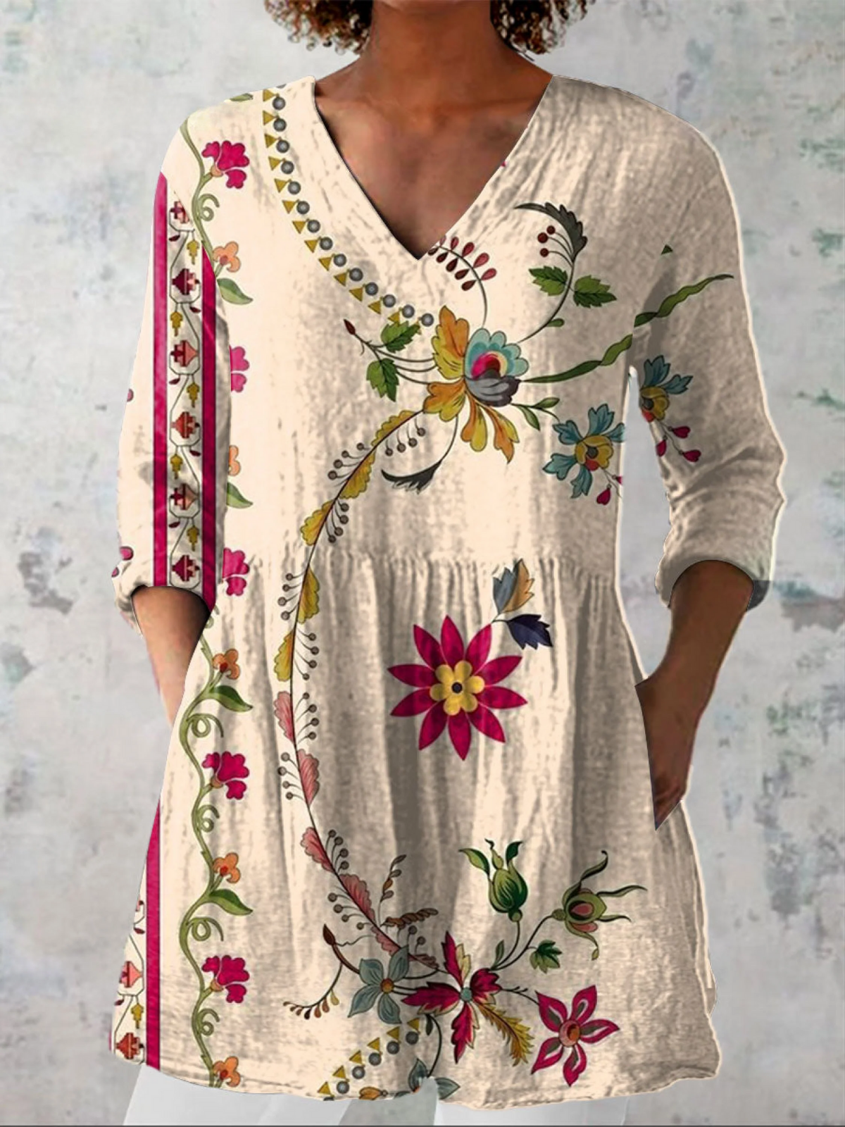 NERINA - LONG BLOUSE WITH V-NECK
